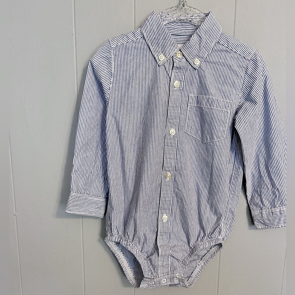 Pinstripe button down onesie.